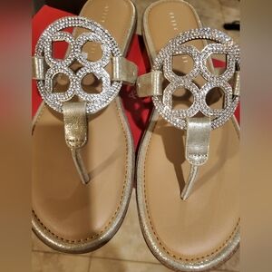 Kelly & Katie Metallic Sandals with Rhinestone Accents